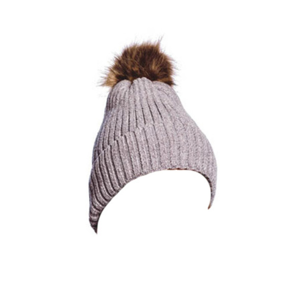 Chenille Ribbed Knit Beanie Fuzzy Lined With Pom-p - Picture 1 of 1